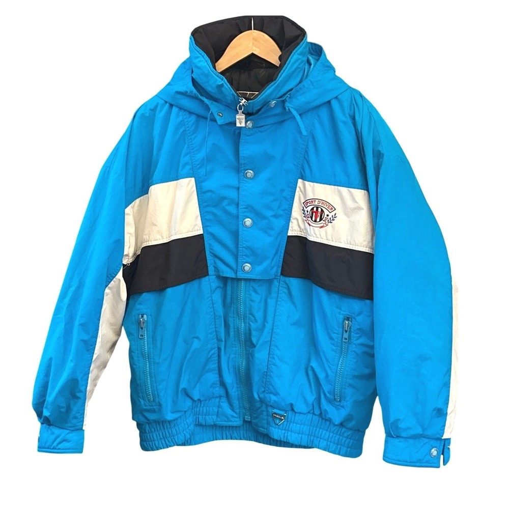 Vintage Tyrolia Head 80s 90s Blue Colorblock Ski Jacket Hooded Retro Winter Coat